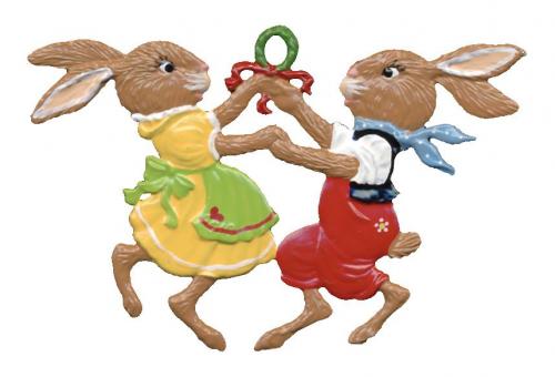 Pendentif : Deux lapins de Pâques dansent vers le printemps. 