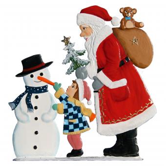 Père Noël avec enfant et bonhomme de neige 