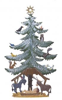 Tannenbaum (im Winter) mit Tierkrippe 