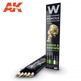 Weathering Pencild for Modelling. Green & Brown: Shading & Effects Set 