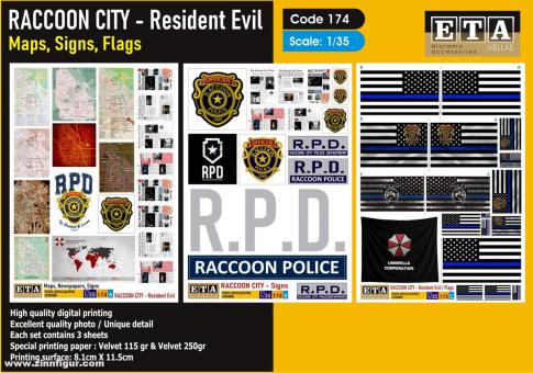 Raccoon City - Resident Evil - Karten, Schilder, Flaggen 