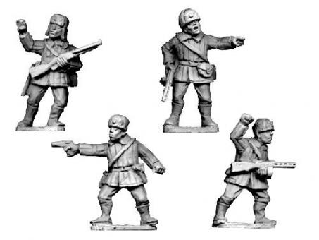 Russische Kommandofiguren in Winteruniformen mit Pelzmützen 