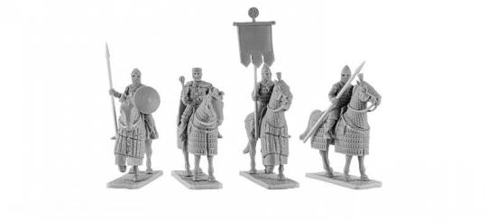 Empereur byzantin avec généraux et porte-drapeaux 