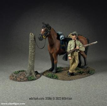 Dismounted Confederate Cavalryman Resting with Mount 