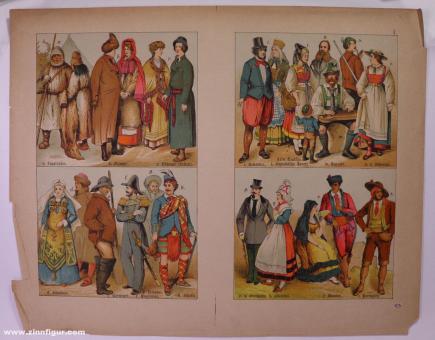 Diverse Hersteller : Bilderbogen : Costumes européens, vers 1899 