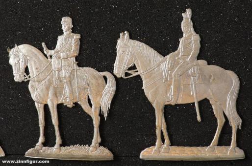Divers fabricants : maréchal des logis et officier de cavalerie à cheval, 1870 à 1871 